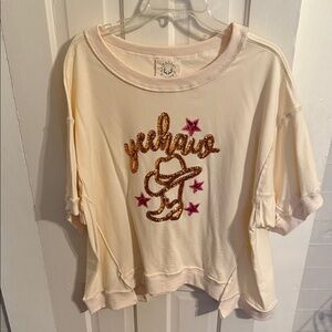 Cream Yeehaw Sequin Graphic Top